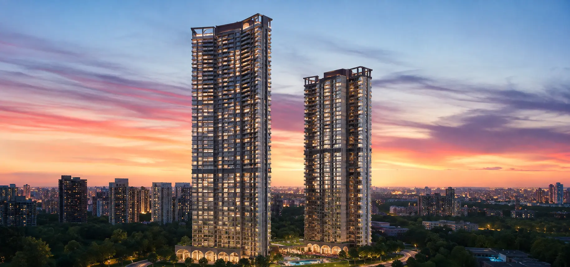 Godrej Regent Park landscaped grounds and pool deck